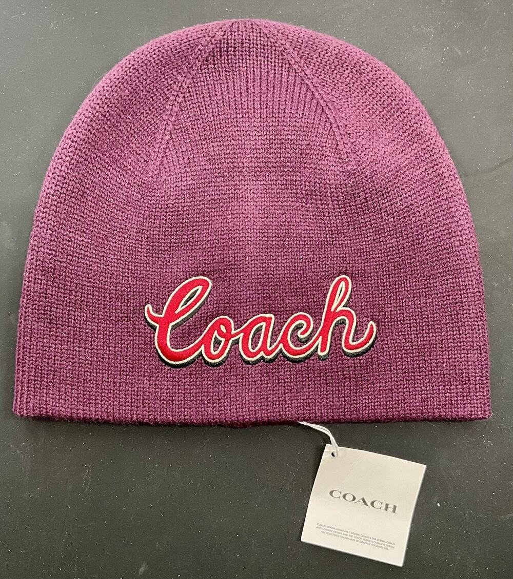 Coach Unisex Maroon Embroirdered Script Print Knit Beanie (CY037) - NWT One Size